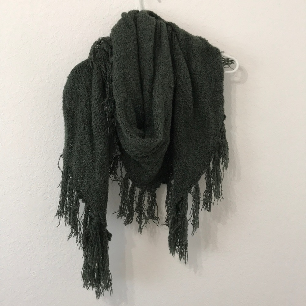 Olive Green Fringe Scarf